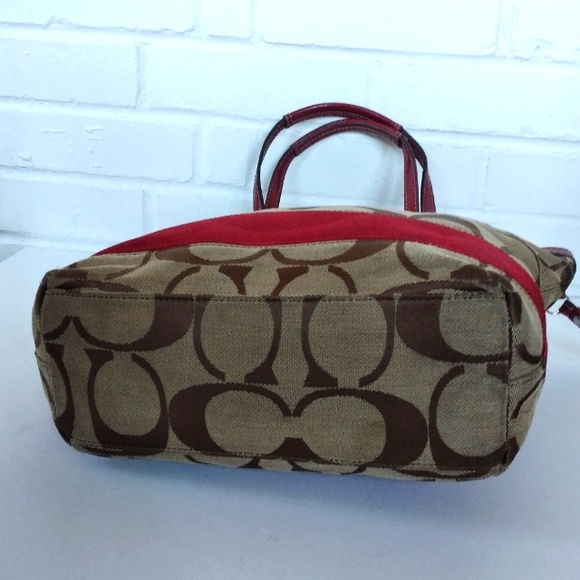 Coach red leather and canvas satchel - Picture 5 of 8